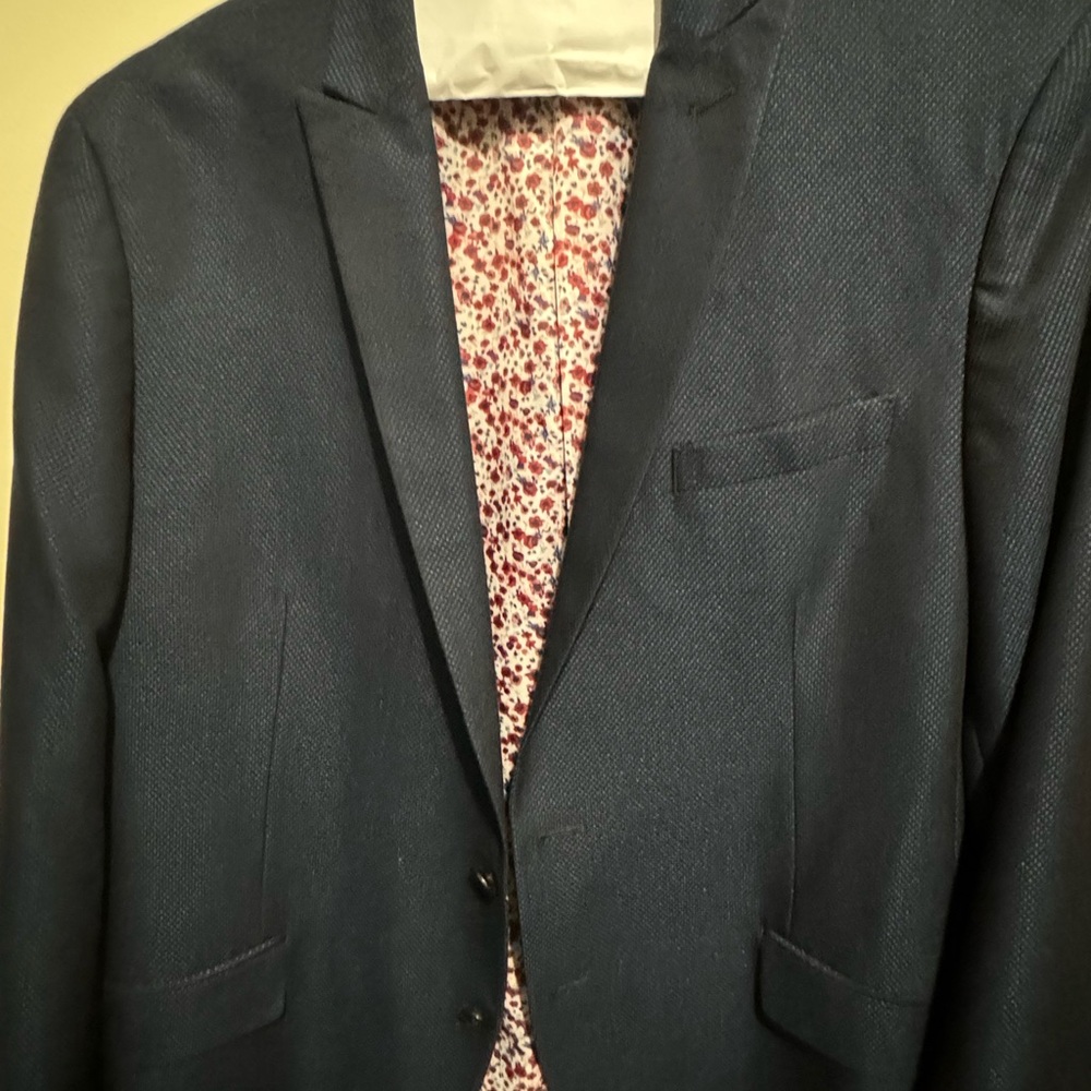 SAVILE ROW Co Navy Blue Blazer Houndstooth 44R sport coat blazer